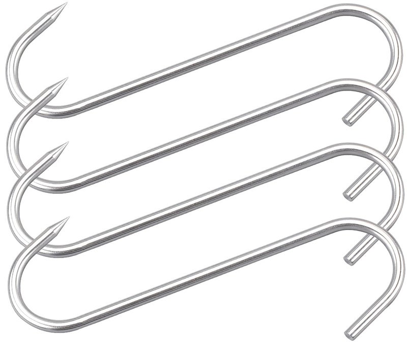 HONSHEN 10" Meat Hooks,8mm Heavy Duty S-Hooks Stainless Steel Meat Processing Butcher Hook 4Pack - Image 1
